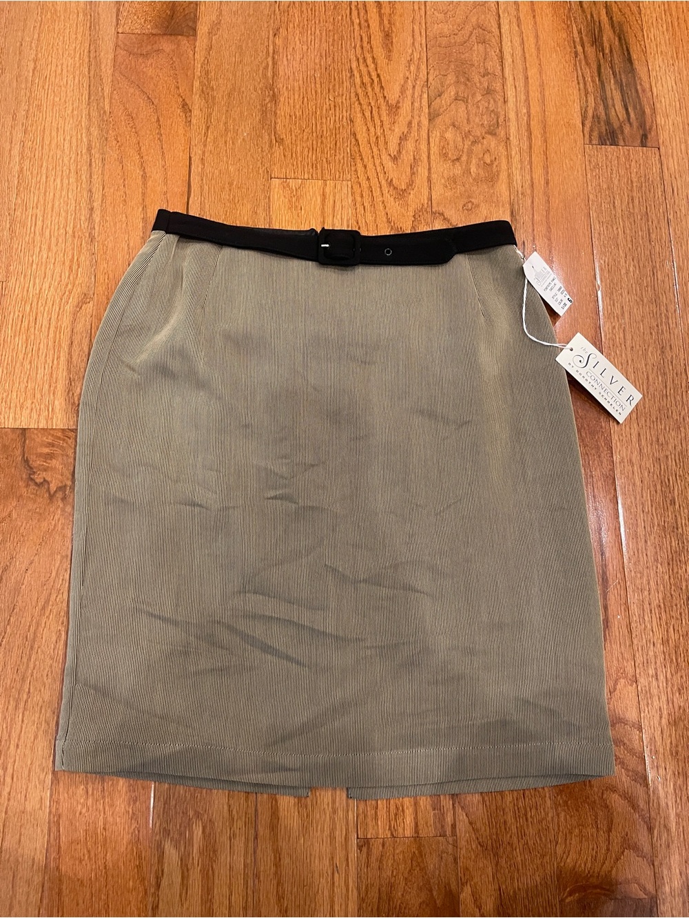 Vintage Silver Connection Black Tan Pinstripe Belted Pencil Skirt Size 6 NEW - Picture 1 of 10